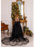 Black Lace Tulle Wedding Party Flower Girl Dress With Train